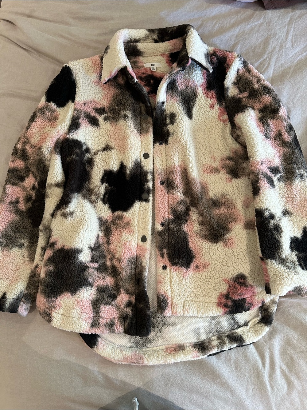 bp Plush Sherpa Jacket in Cream, Black & Pink Tie-Dye